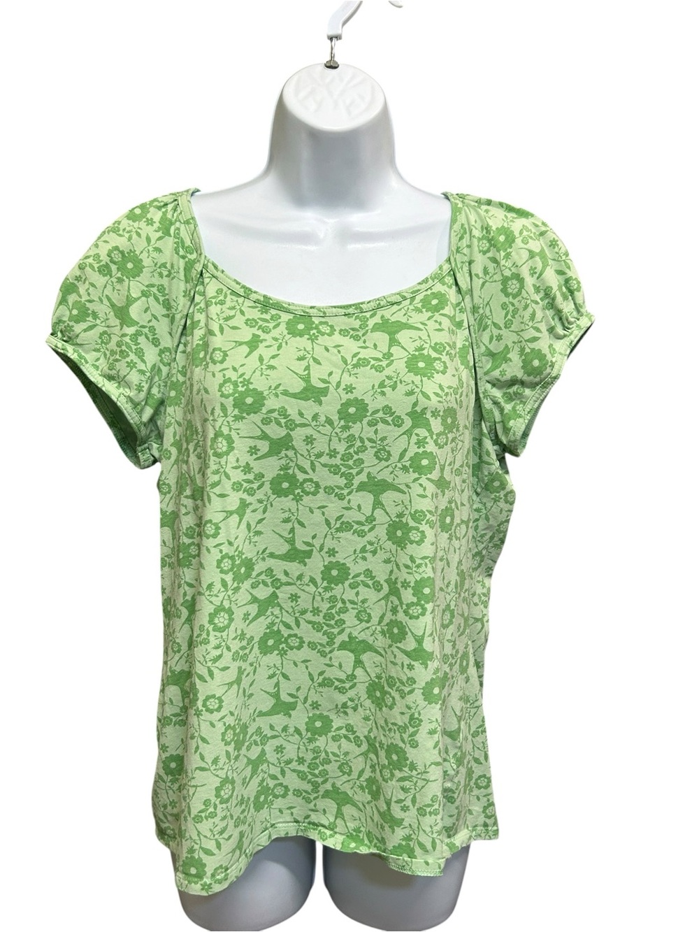 Vintage Bum Equipment Green Floral Bird Y2K Blouse Top Size L